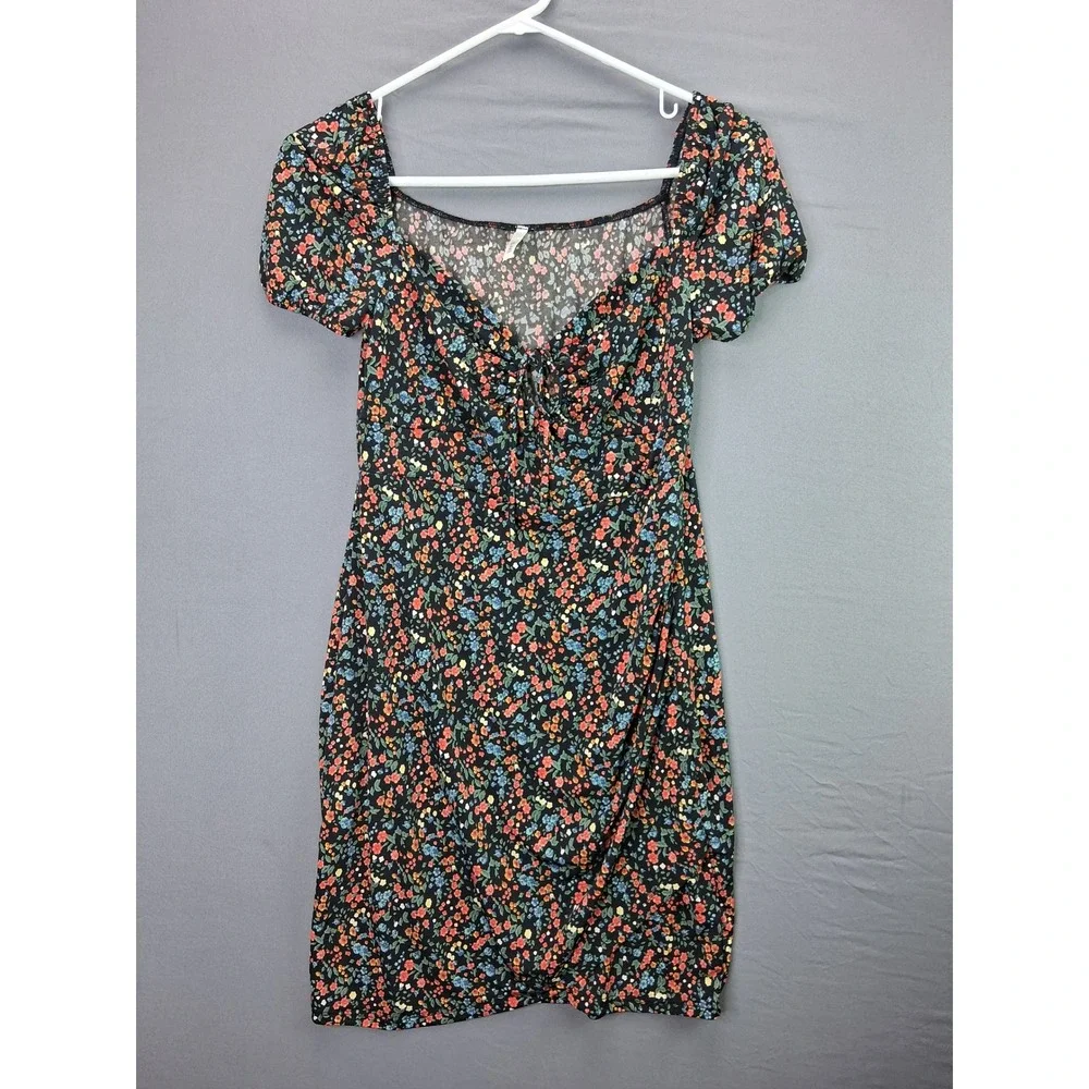 GLARE Floral Mini Dress Womens Large Black Ditsy Print Short Sleeve GD15401 - Picture 1 of 7